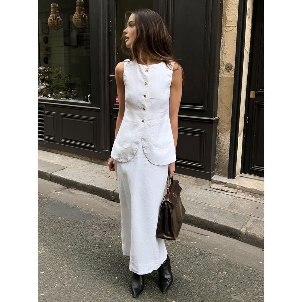 Commense Cotton Blends Skirt Set white size S/4 - Picture 2 of 5